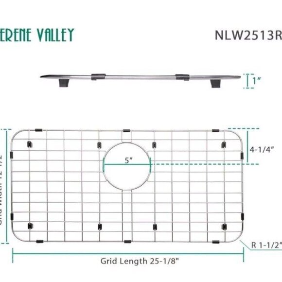 🎉Serene Valley 25 1/4x 12 1/2" Think Grid Rear Drain Corner Radius 1 1/2 In - Picture 2 of 7